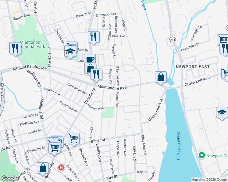 map of restaurants, bars, coffee shops, grocery stores, and more near 44 Livingston Place in Middletown