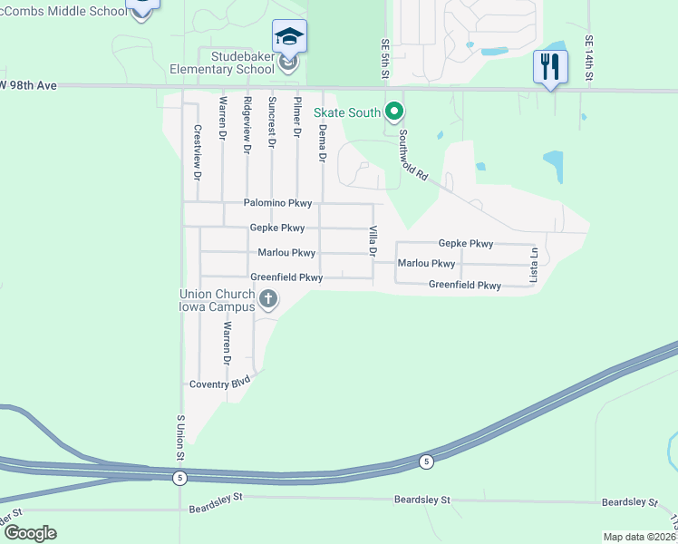 map of restaurants, bars, coffee shops, grocery stores, and more near 329 Greenfield Parkway in Des Moines
