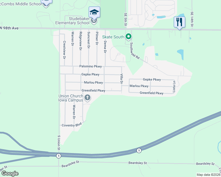map of restaurants, bars, coffee shops, grocery stores, and more near 329 Greenfield Parkway in Des Moines