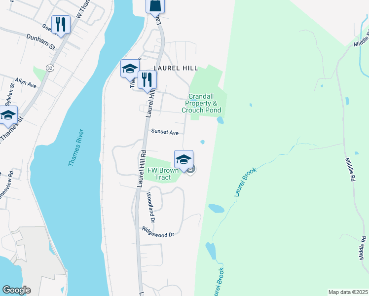 map of restaurants, bars, coffee shops, grocery stores, and more near 60 Crouch Avenue in Norwich