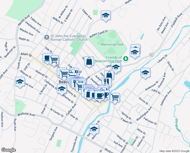 map of restaurants, bars, coffee shops, grocery stores, and more near 345 Verplanck Avenue in Beacon