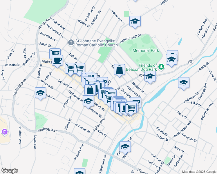 map of restaurants, bars, coffee shops, grocery stores, and more near 31 Eliza Street in Beacon