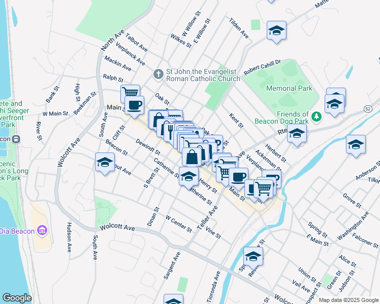map of restaurants, bars, coffee shops, grocery stores, and more near in Beacon