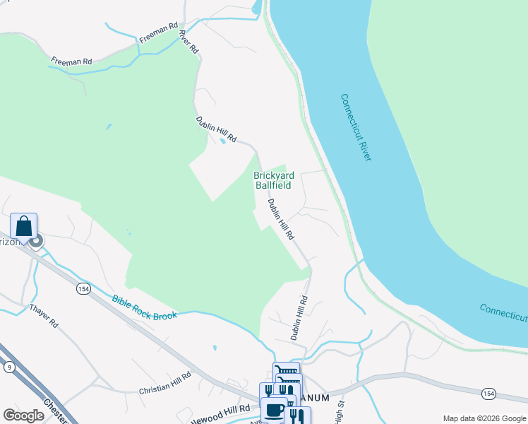 map of restaurants, bars, coffee shops, grocery stores, and more near 85 Dublin Hill Road in Haddam
