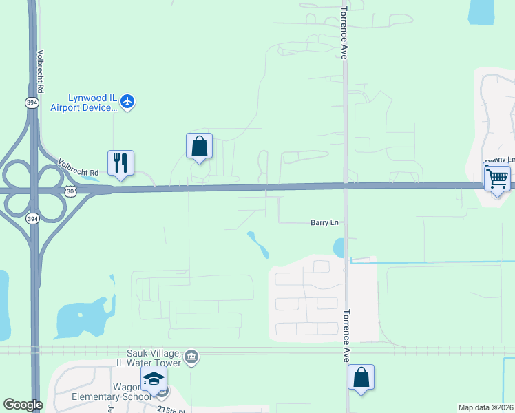 map of restaurants, bars, coffee shops, grocery stores, and more near 2246 Poplar Lane in Sauk Village