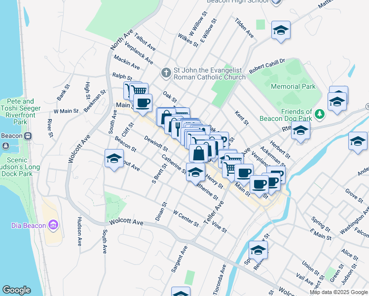 map of restaurants, bars, coffee shops, grocery stores, and more near 7-9 South Cedar Street in Beacon