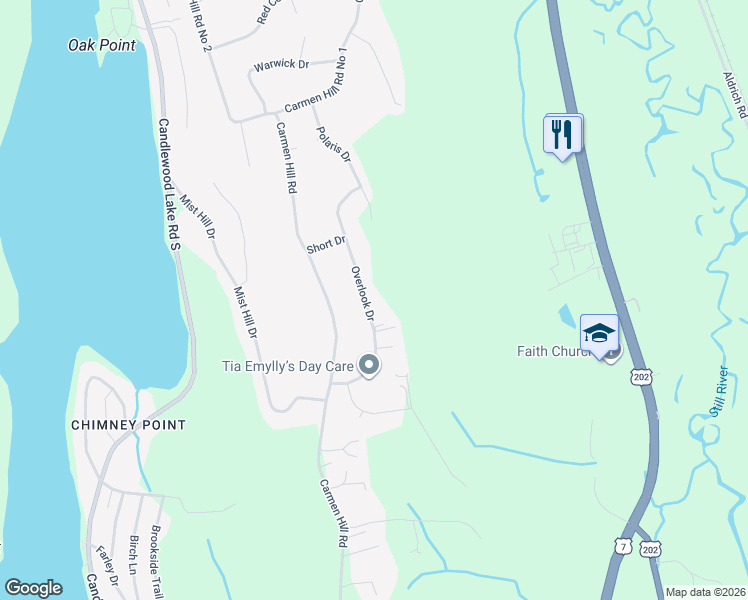 map of restaurants, bars, coffee shops, grocery stores, and more near 31 Overlook Drive in New Milford