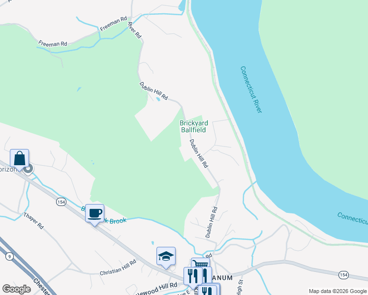 map of restaurants, bars, coffee shops, grocery stores, and more near 85 Dublin Hill Road in Haddam