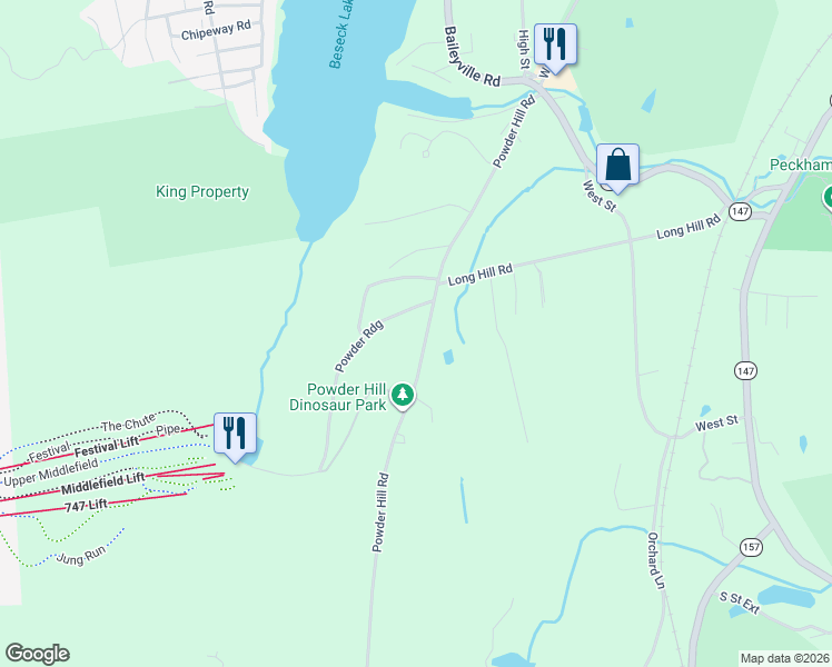 map of restaurants, bars, coffee shops, grocery stores, and more near 111 Powder Hill Road in Middlefield