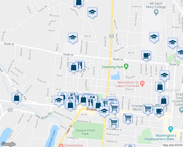 map of restaurants, bars, coffee shops, grocery stores, and more near 5 Farrell Street in Newburgh