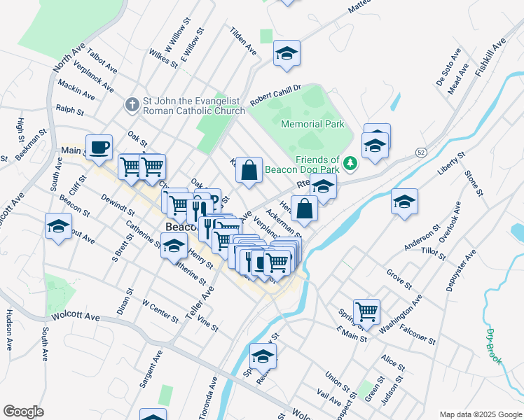 map of restaurants, bars, coffee shops, grocery stores, and more near 345 Verplanck Avenue in Beacon