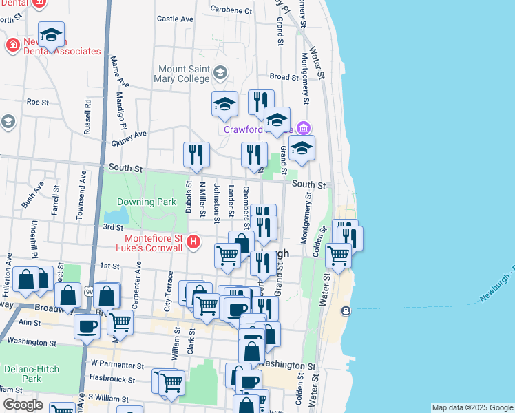 map of restaurants, bars, coffee shops, grocery stores, and more near 271 Liberty Street in Newburgh