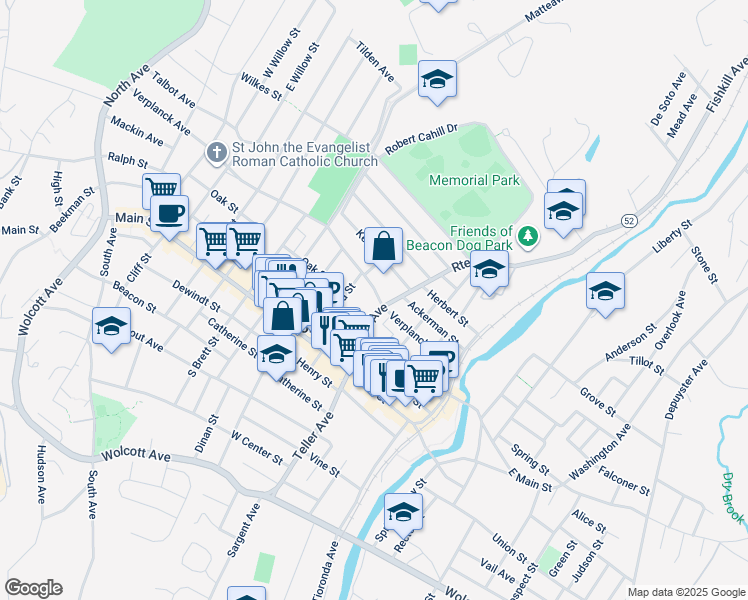 map of restaurants, bars, coffee shops, grocery stores, and more near 31 Eliza Street in Beacon