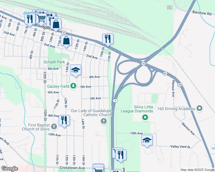 map of restaurants, bars, coffee shops, grocery stores, and more near 514 17th Street in Silvis