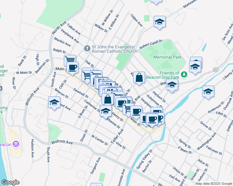 map of restaurants, bars, coffee shops, grocery stores, and more near 51 North Chestnut Street in Beacon