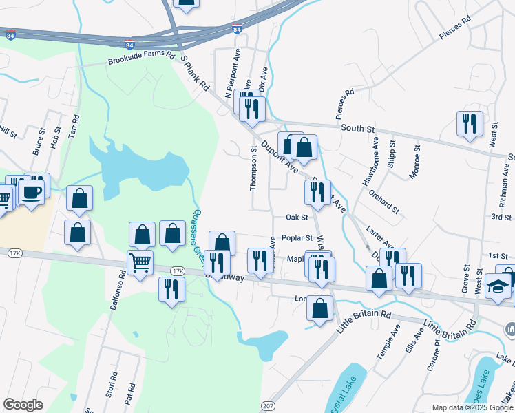 map of restaurants, bars, coffee shops, grocery stores, and more near 22 Thompson Street in Newburgh