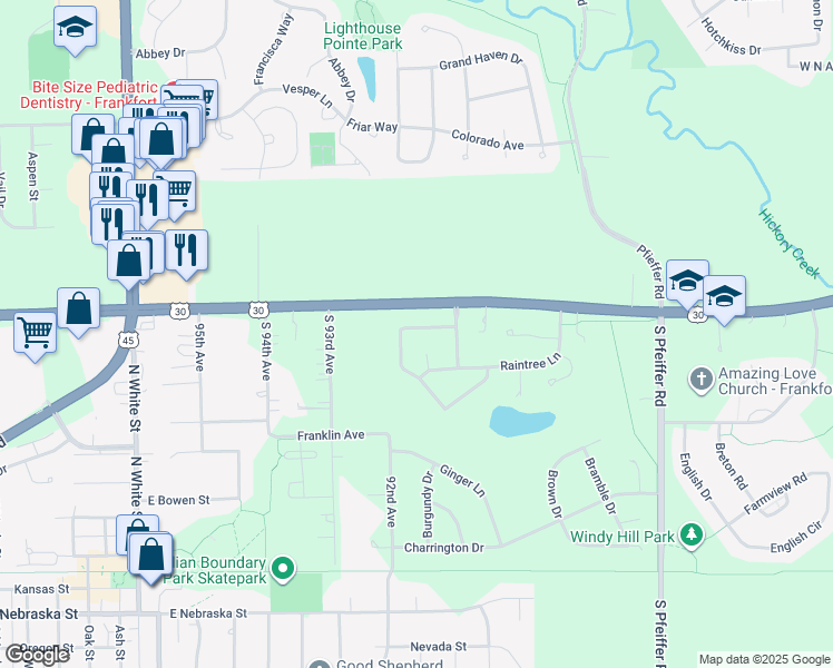 map of restaurants, bars, coffee shops, grocery stores, and more near 9168 Arbour Walk Drive in Frankfort