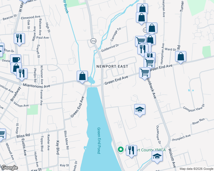 map of restaurants, bars, coffee shops, grocery stores, and more near 268 Green End Avenue in Middletown
