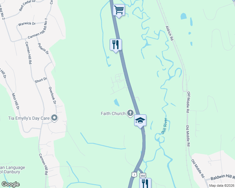 map of restaurants, bars, coffee shops, grocery stores, and more near 576 Danbury Road in New Milford