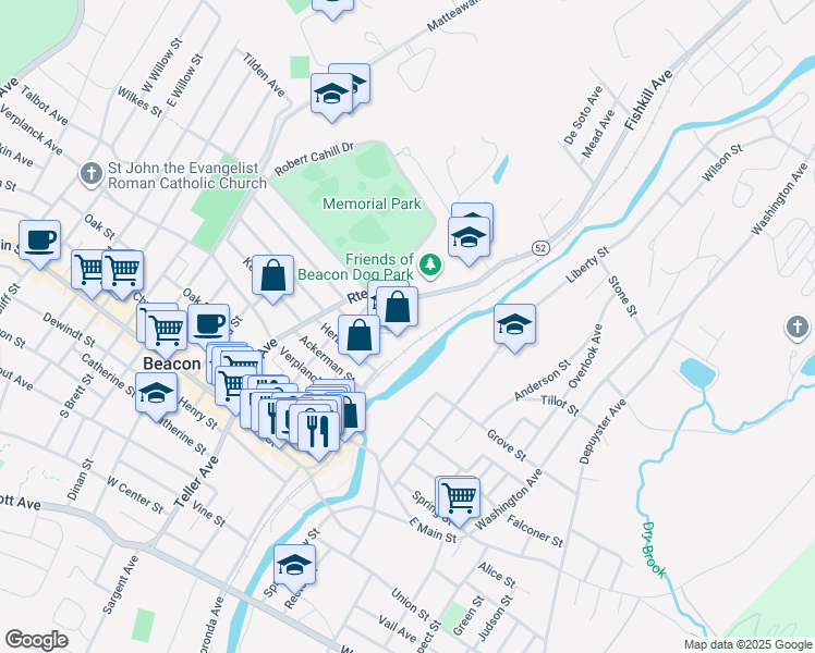 map of restaurants, bars, coffee shops, grocery stores, and more near 4 Hanna Lane in Beacon