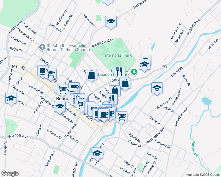 map of restaurants, bars, coffee shops, grocery stores, and more near 5 Lincoln Avenue in Beacon