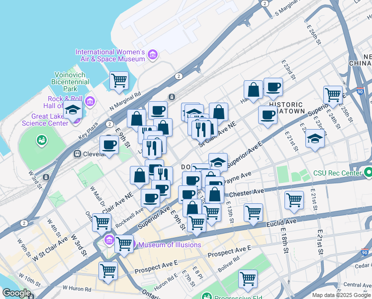 map of restaurants, bars, coffee shops, grocery stores, and more near 1350 Hamilton Avenue in Cleveland