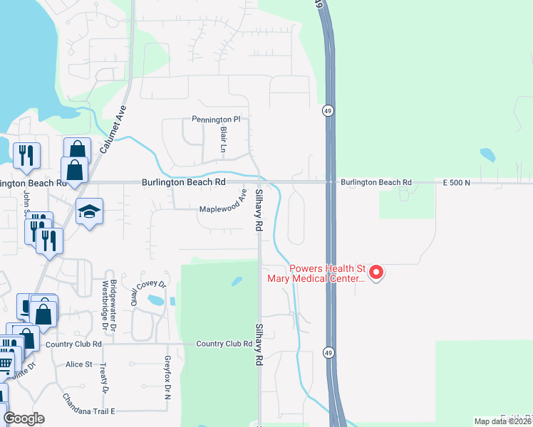 map of restaurants, bars, coffee shops, grocery stores, and more near 3905-4061 Silhavy Road in Valparaiso