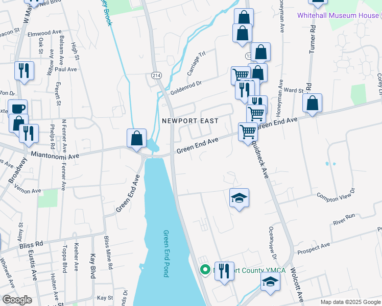 map of restaurants, bars, coffee shops, grocery stores, and more near 291 Green End Avenue in Middletown