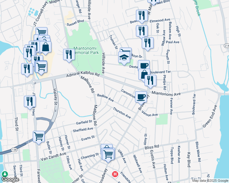 map of restaurants, bars, coffee shops, grocery stores, and more near 17 Pennacook Street in Newport