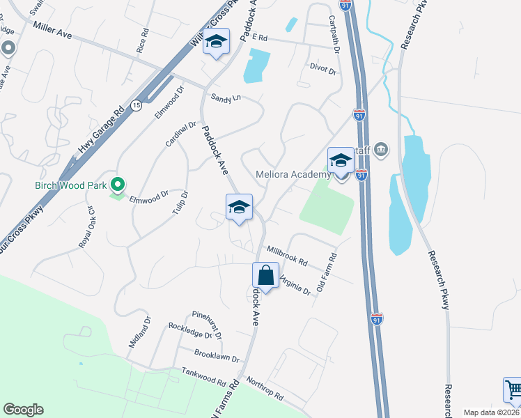 map of restaurants, bars, coffee shops, grocery stores, and more near 268 Fairway Drive in Meriden