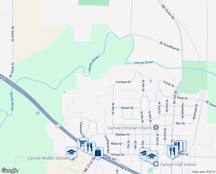 map of restaurants, bars, coffee shops, grocery stores, and more near 630 North 9th Street in Carlisle