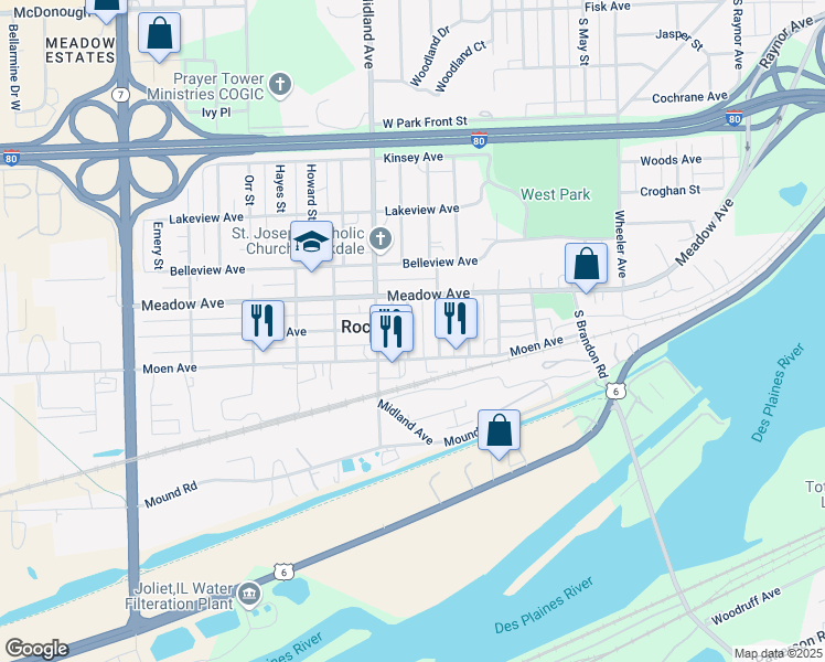 map of restaurants, bars, coffee shops, grocery stores, and more near 208 Davis Avenue in Rockdale