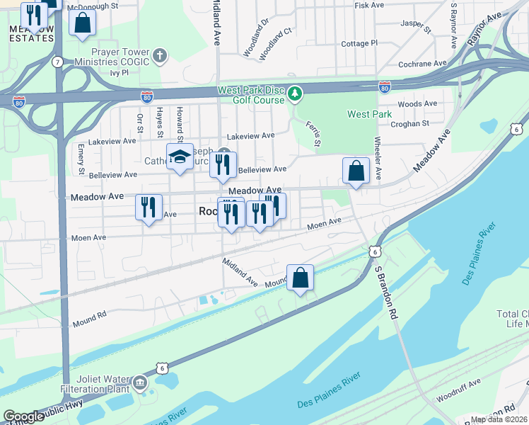 map of restaurants, bars, coffee shops, grocery stores, and more near 203 Stillwell Avenue in Rockdale