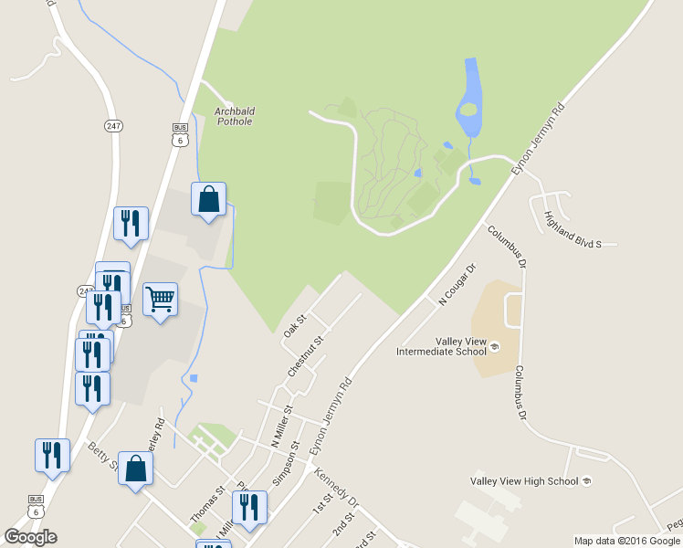map of restaurants, bars, coffee shops, grocery stores, and more near 840 Oak Street in Archbald