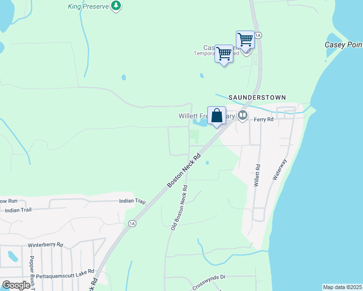 map of restaurants, bars, coffee shops, grocery stores, and more near 67 Miner Road in North Kingstown