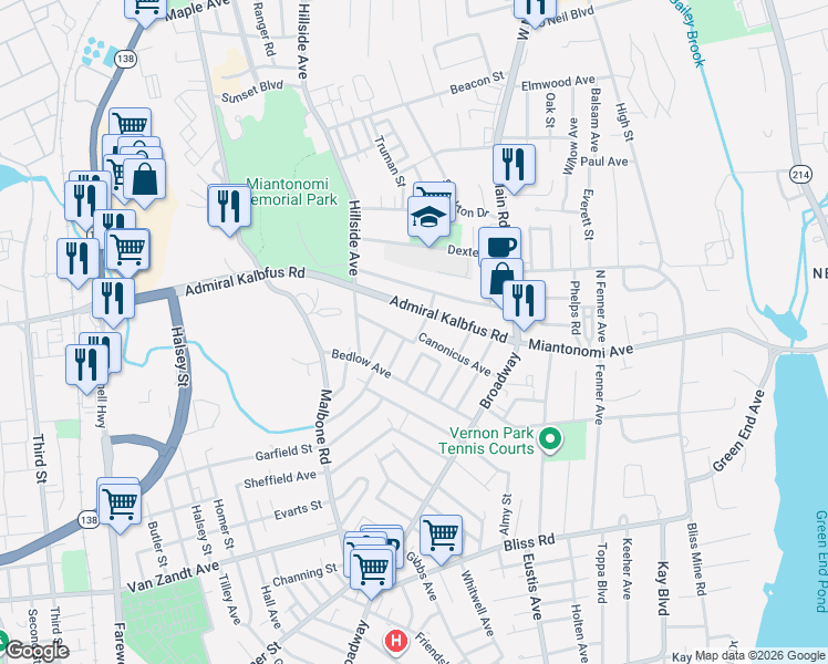 map of restaurants, bars, coffee shops, grocery stores, and more near 4 Sagamore Street in Newport