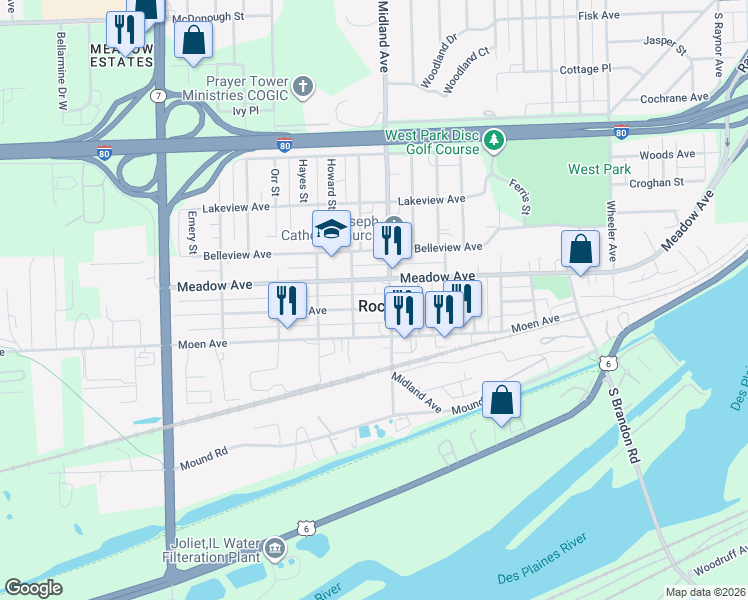 map of restaurants, bars, coffee shops, grocery stores, and more near in Rockdale
