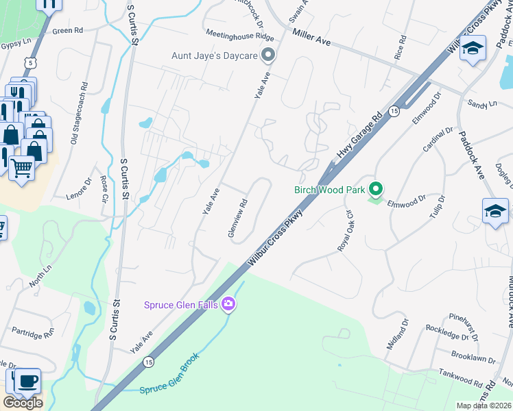 map of restaurants, bars, coffee shops, grocery stores, and more near 155 Greenbriar Road in Meriden