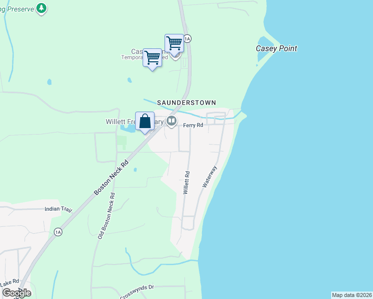 map of restaurants, bars, coffee shops, grocery stores, and more near 55 Willett Road in North Kingstown