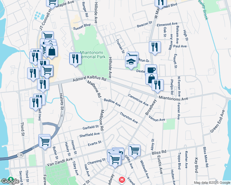 map of restaurants, bars, coffee shops, grocery stores, and more near 17 Pennacook Street in Newport