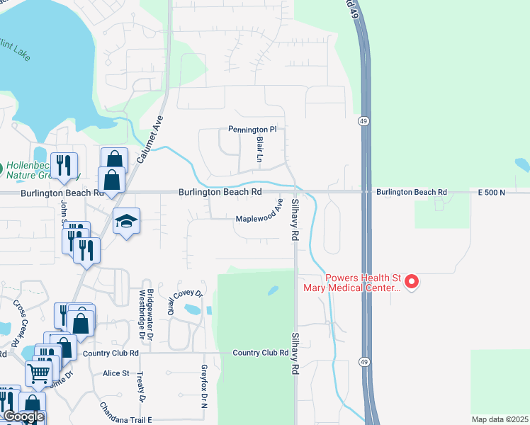 map of restaurants, bars, coffee shops, grocery stores, and more near 2785-2799 Maplewood Avenue in Valparaiso