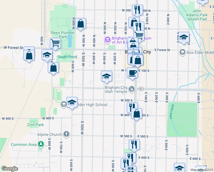 map of restaurants, bars, coffee shops, grocery stores, and more near 230 West 200 South in Brigham City