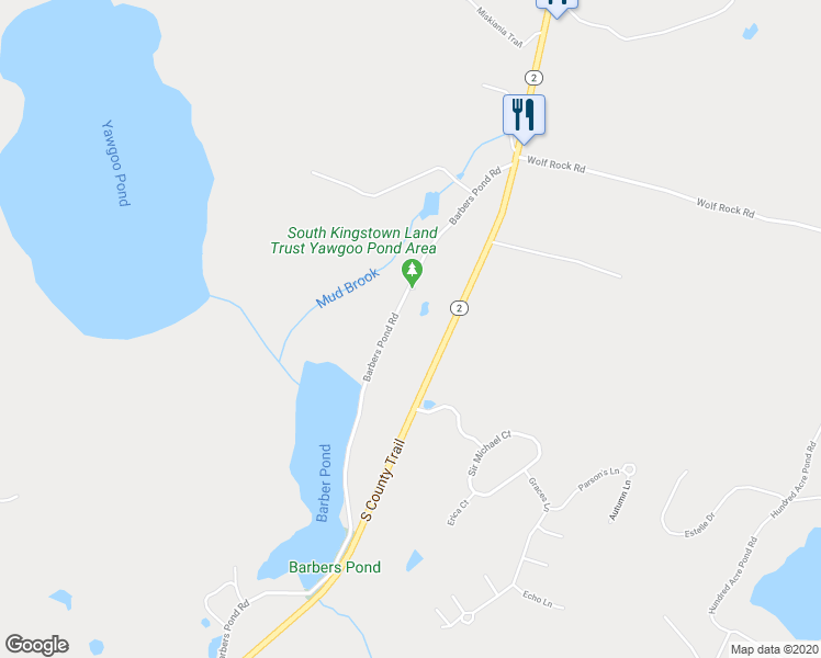 map of restaurants, bars, coffee shops, grocery stores, and more near 1979 South County Trail in South Kingstown
