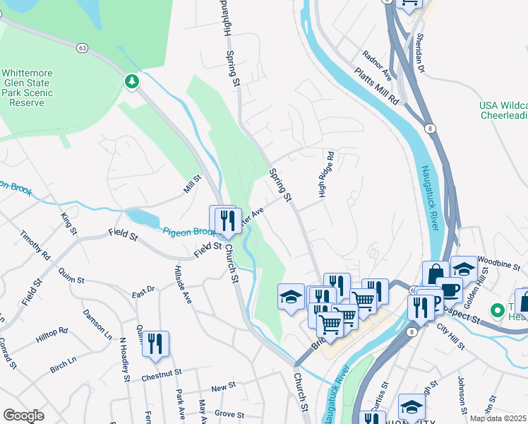 map of restaurants, bars, coffee shops, grocery stores, and more near 35 Porter Avenue in Naugatuck