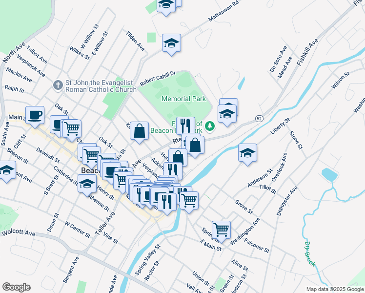 map of restaurants, bars, coffee shops, grocery stores, and more near 30 Franklin Avenue in Beacon