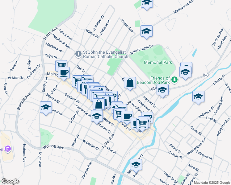 map of restaurants, bars, coffee shops, grocery stores, and more near 51 North Chestnut Street in Beacon