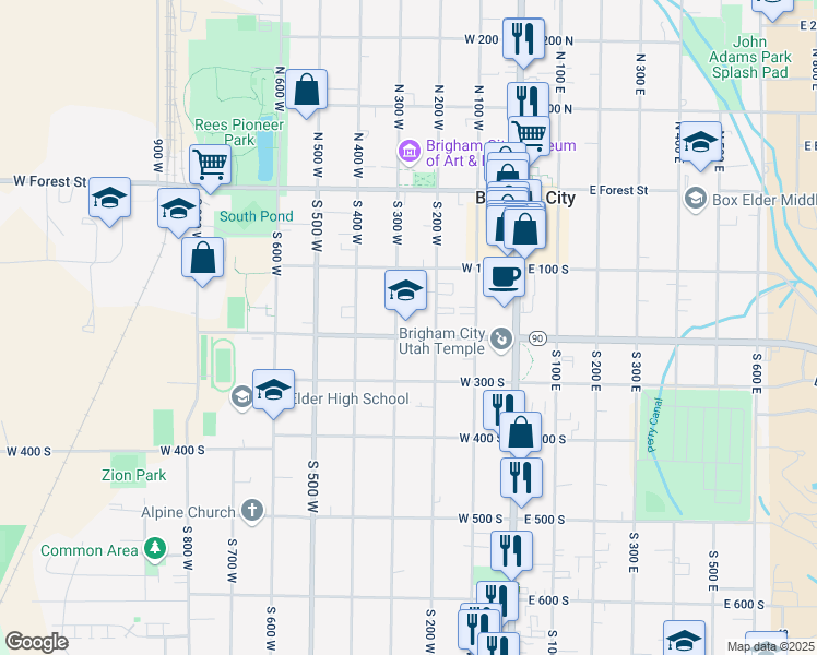 map of restaurants, bars, coffee shops, grocery stores, and more near 230 West 200 South in Brigham City