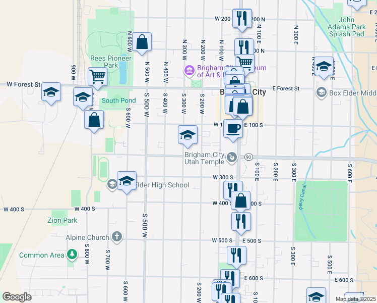 map of restaurants, bars, coffee shops, grocery stores, and more near 230 West 200 South in Brigham City
