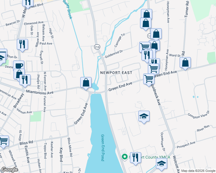 map of restaurants, bars, coffee shops, grocery stores, and more near 268 Green End Avenue in Middletown