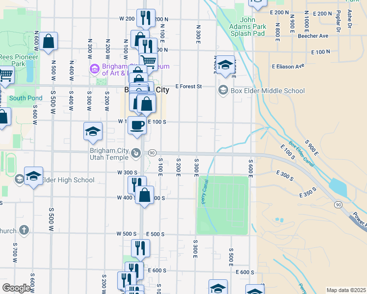 map of restaurants, bars, coffee shops, grocery stores, and more near 171 South 200 East in Brigham City